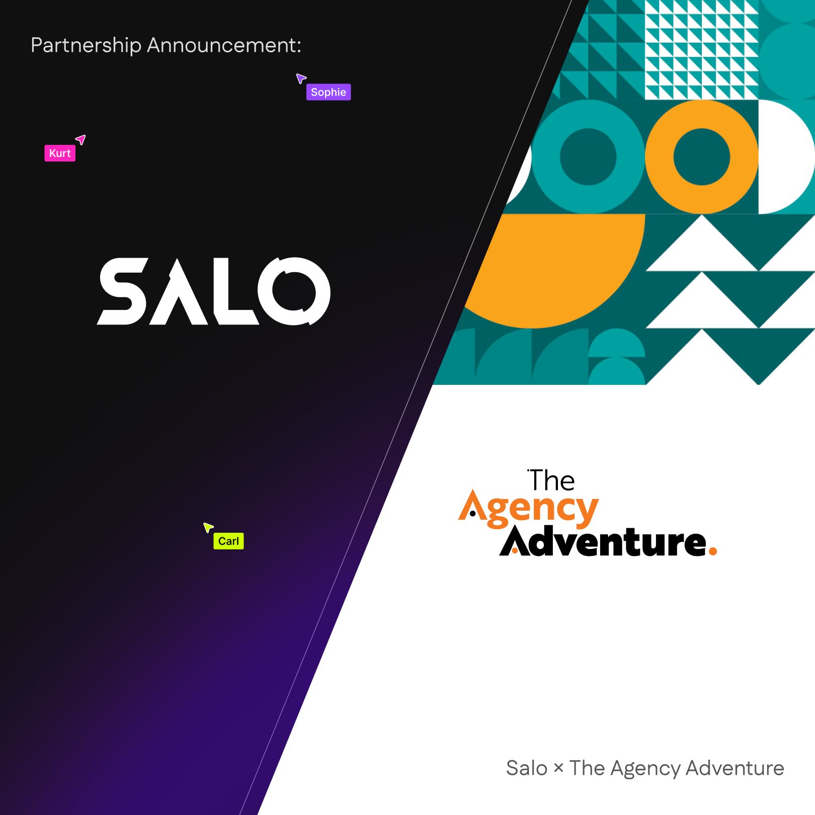 Graphic showing the meeting of the salo and agency adventure brands to illustrate their new partnership